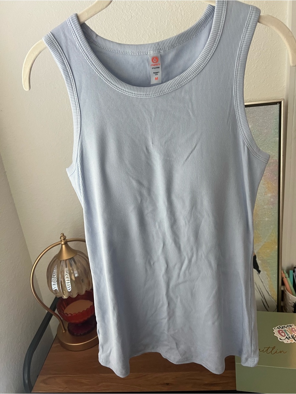 Mono B | Light Blue Ribbed Women's Tank (Built In Bra)